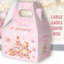 Gingerbread Pink Christmas 1st Birthday Large Favor Boxes