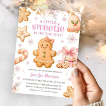 Gingerbread Pink Christmas Cookie Girl Baby Shower