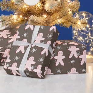 Gingerbread Pink Cookie and Snowflakes Wrapping Pa Paper
