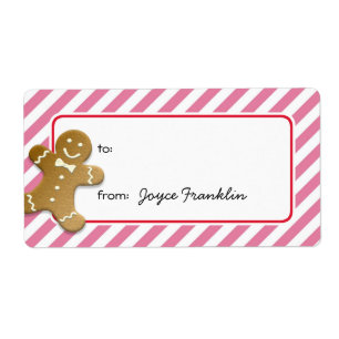 Gingerbread pink stripes custom to from gift tag