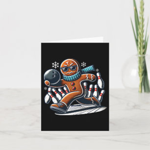 Gingerbread Playing Bowling Ll And Pins Christmas  Card