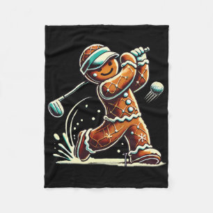 Gingerbread Playing Golf Ball Christmas Golf Lover Fleece Blanket