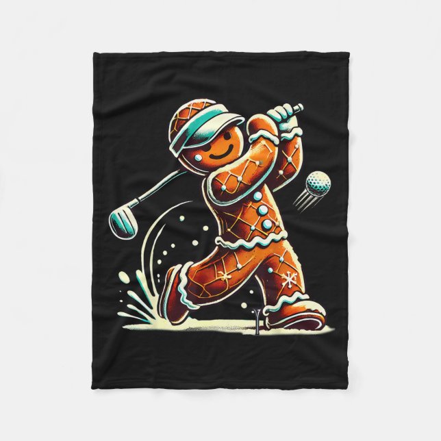 Gingerbread Playing Golf Ball Christmas Golf Lover Fleece Blanket (Front)