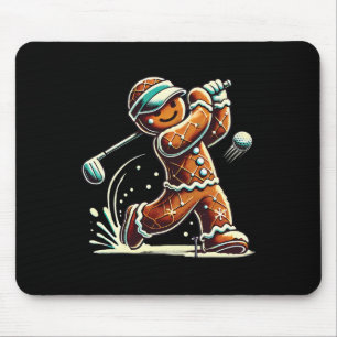 Gingerbread Playing Golf Ball Christmas Golf Lover Mouse Pad
