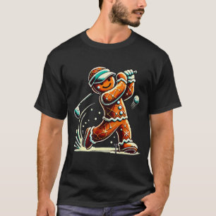 Gingerbread Playing Golf Ball Christmas Golf Lover T-Shirt