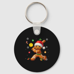 Gingerbread Playing Softball Christmas Player Kids Keychain