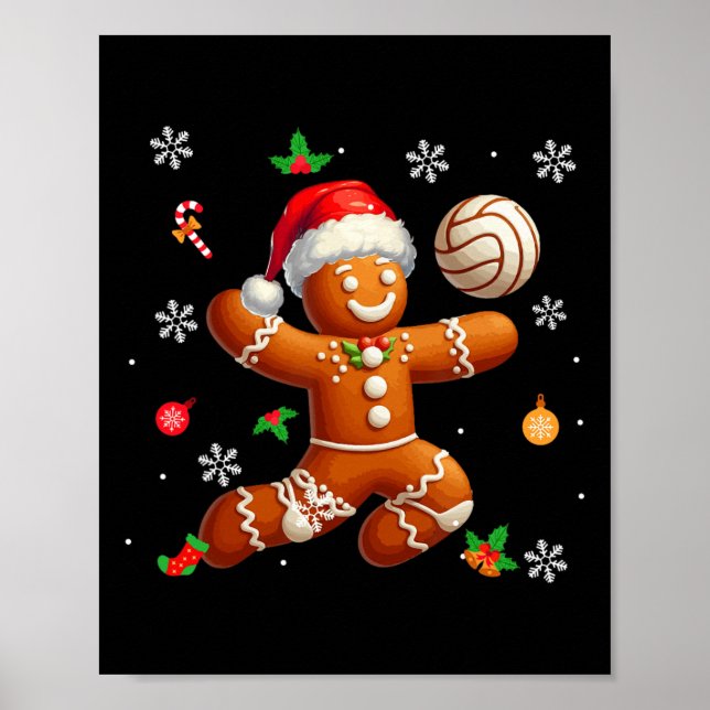 Gingerbread Playing Volleyball Christmas Player Ki Poster (Front)