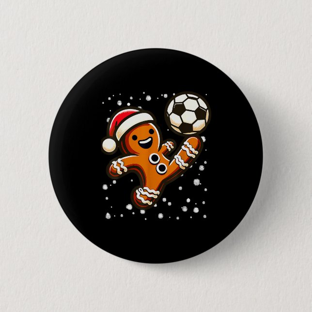 Gingerbread Plays Soccer Bicycle Kick, Cookie Chri Button (Front)