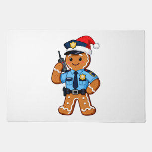 Gingerbread Police Officer Christmas 2026 Holiday Doormat