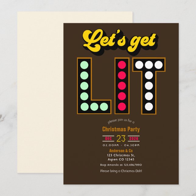 Gingerbread Pop Lets Get Lit Retro Christmas Party Invitation (Front/Back)