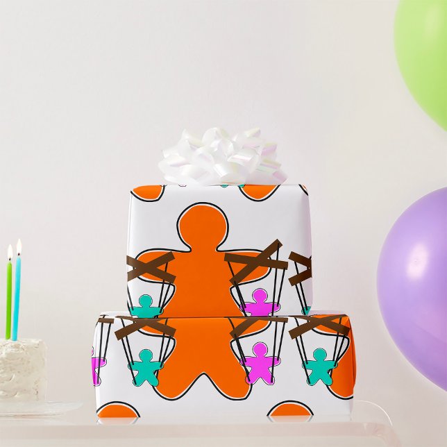 Gingerbread Puppet Master Controlling Characters Wrapping Paper (Creator Uploaded)