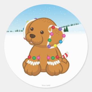 Gingerbread Puppy Classic Round Sticker