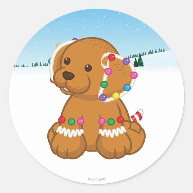 Gingerbread Puppy Classic Round Sticker (Front)