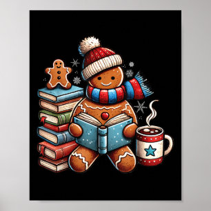 Gingerbread Reading Book Lovers Christmas Bookworm Poster