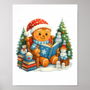 Gingerbread Reading Book Lovers Christmas Bookworm Poster