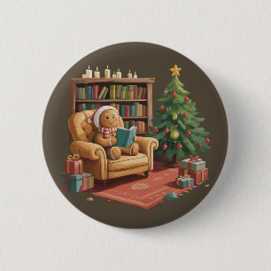 Gingerbread Reading Books Christmas Teacher Button