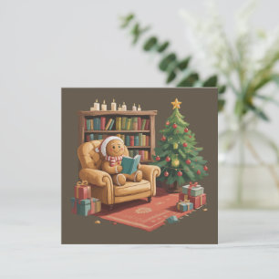 Gingerbread Reading Books Christmas Teacher  Holiday Card