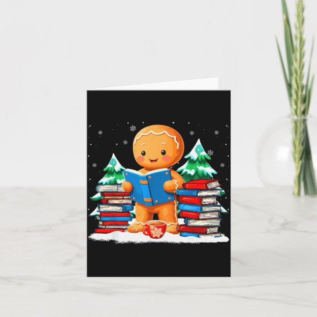 Gingerbread Reading Books Librarians Merry Christm Card (Front)