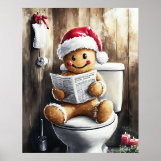 Gingerbread Reading on the Toilet Funny Christmas Poster