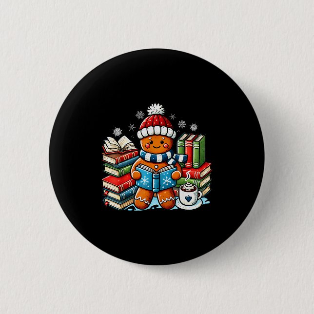 Gingerbread Reading Teacher Bookish Library Kids U Button (Front)