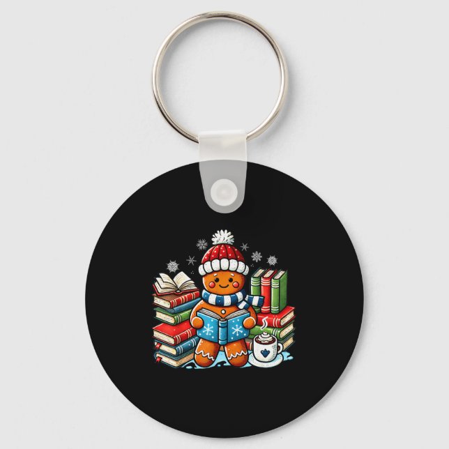 Gingerbread Reading Teacher Bookish Library Kids U Keychain (Front)