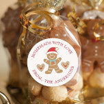 Gingerbread Red Made With Love Christmas Classic Round Sticker<br><div class="desc">A cute gingerbread cookie with a red santa  hat decorates this homemade with love sticker. Personalize it with your name. A fun sticker for a homemade Christmas gift! Designed for you by Blackberry Boulevard.</div>