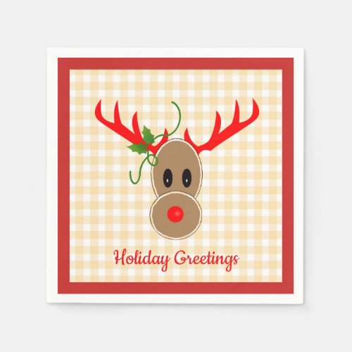 Gingerbread Reindeer on Gingham Napkins