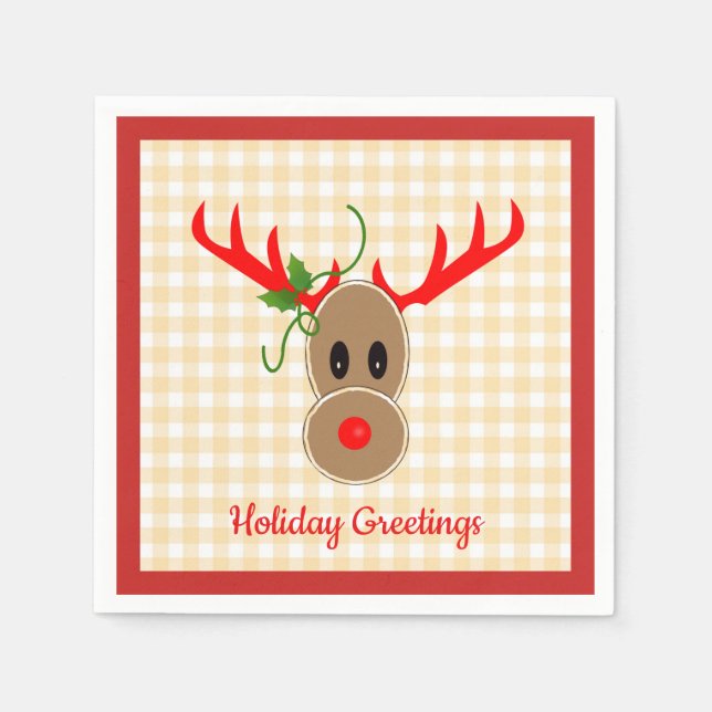 Gingerbread Reindeer on Gingham Napkins (Front)
