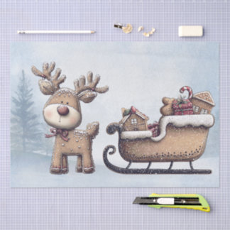 Gingerbread Reindeer Sleigh Winter Christmas Tissue Paper