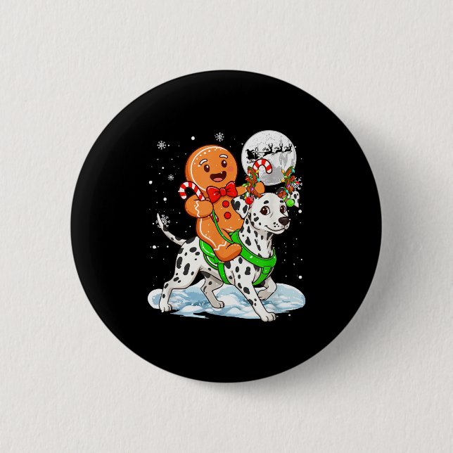 Gingerbread Ridding Dalmatian Reindeer Christmas B Button (Front)