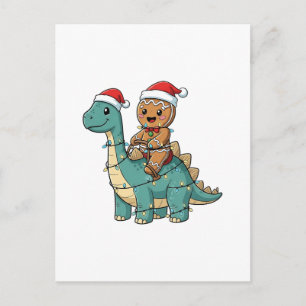 Gingerbread Riding A Dinosaur Santa Christmas  Invitation Postcard