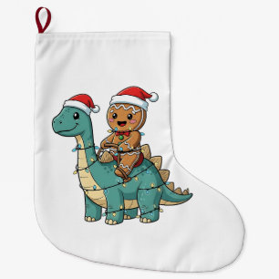 Gingerbread Riding A Dinosaur Santa Christmas Large Christmas Stocking