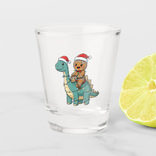 Gingerbread Riding A Dinosaur Santa Christmas  Shot Glass