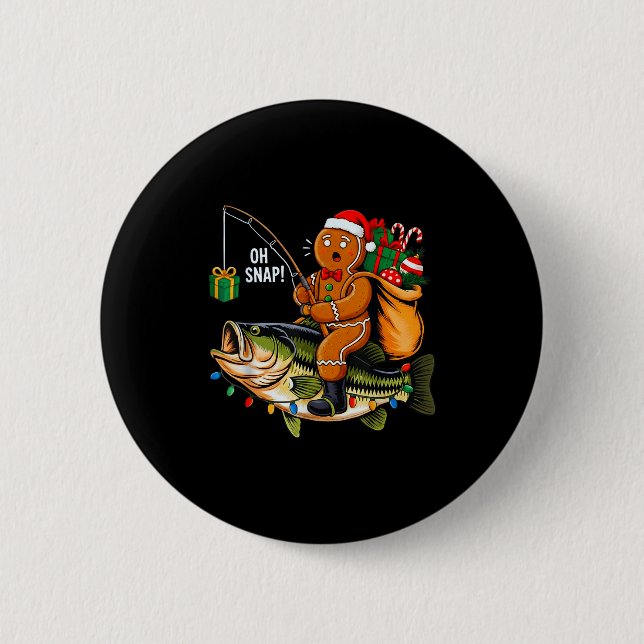 Gingerbread Riding B Fish Christmas Fishing Xmas P Button (Front)