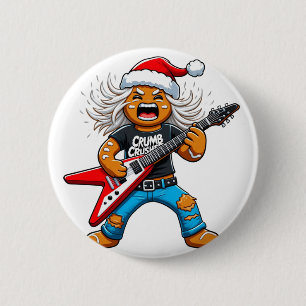 Gingerbread Rock Guitar Christmas 2026 Holiday Button