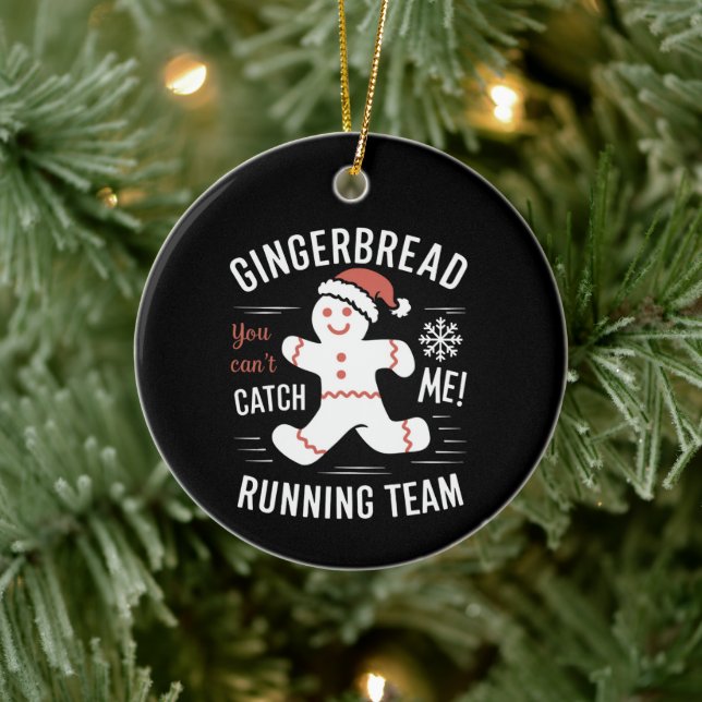 Gingerbread Running Team Christmas Humor Ceramic Ornament (Tree)