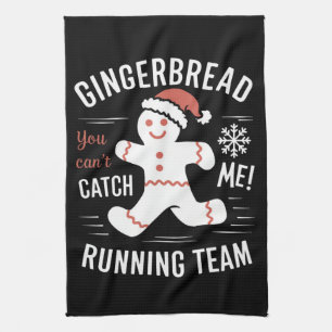 Gingerbread Running Team Christmas Humor Kitchen Towel
