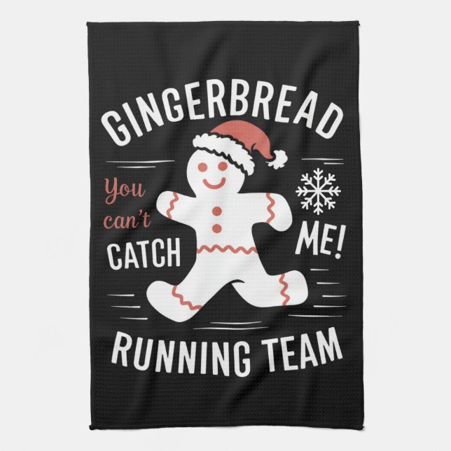 Gingerbread Running Team Christmas Humor Kitchen Towel (Vertical)