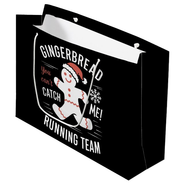 Gingerbread Running Team Christmas Humor Large Gift Bag (Front Angled)