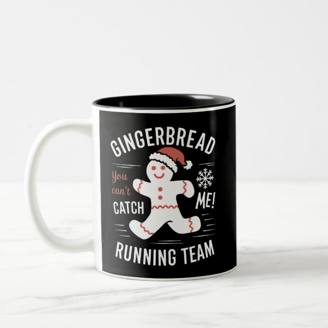 Gingerbread Running Team Christmas Humor Two-Tone Coffee Mug (Left)