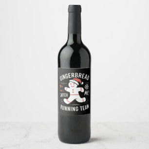 Gingerbread Running Team Christmas Humor Wine Label