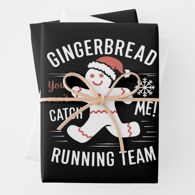 Gingerbread Running Team Christmas Humor Wrapping Paper Sheets (In situ)
