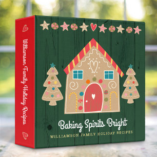 Gingerbread Rustic Green Wood Cute Recipe Cookbook 3 Ring Binder