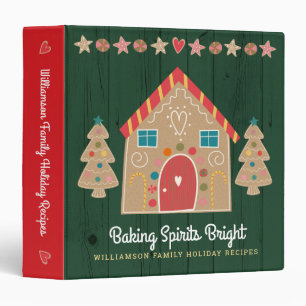 Gingerbread Rustic Green Wood Cute Recipe Cookbook 3 Ring Binder