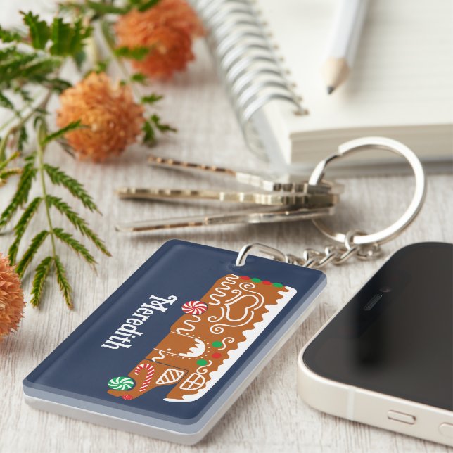 Gingerbread RV Class C Camper Photo Christmas Keychain (Front Right)