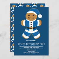 Gingerbread Santa Blue Christmas Party Invitation