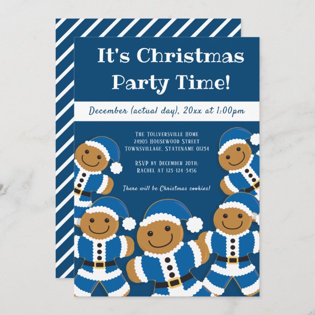 Gingerbread Santa Blue | Christmas Party Invitation (Front/Back)