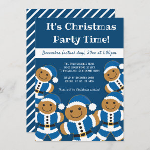 Gingerbread Santa Blue Christmas Party Invitation