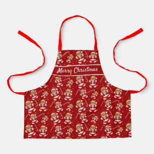Gingerbread Santa Candy Cane Christmas Red Pattern Apron