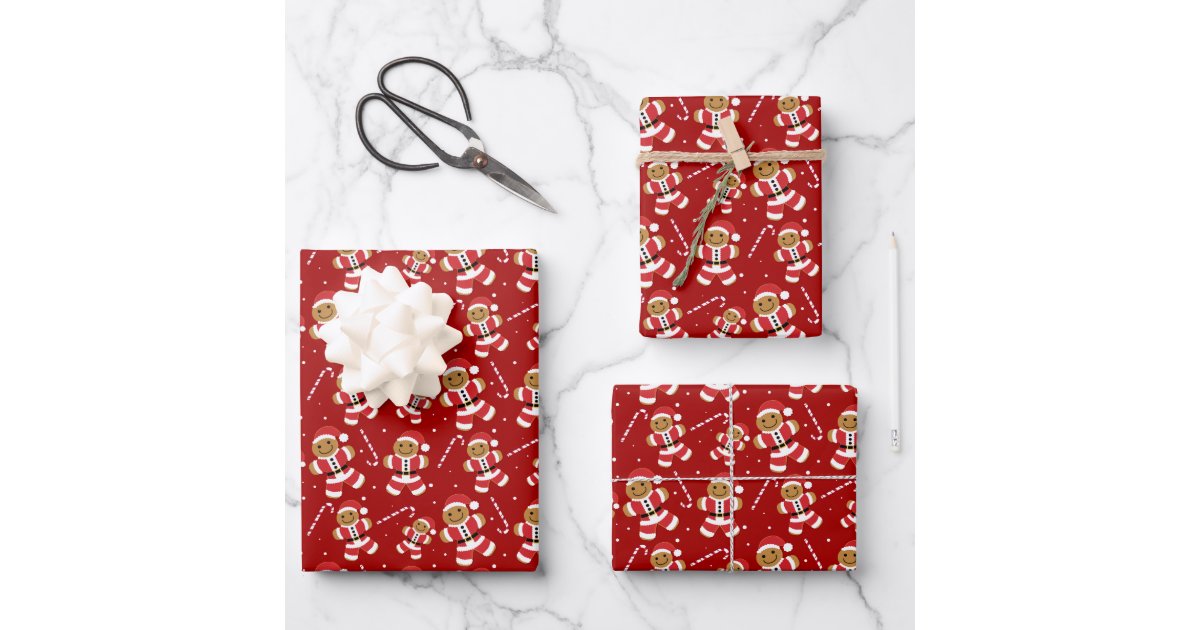 Gingerbread Santa Candy Cane Pattern Wrapping Paper, Zazzle